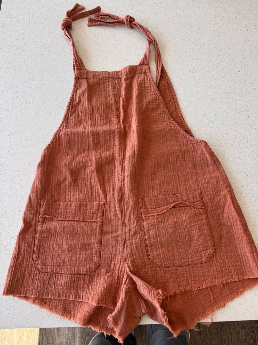 Rust Gauze Tie-Strap Romper with Front Pockets billabong